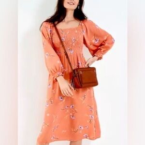 A.N.A Coral Smocked Floral Summer Maxi Dress